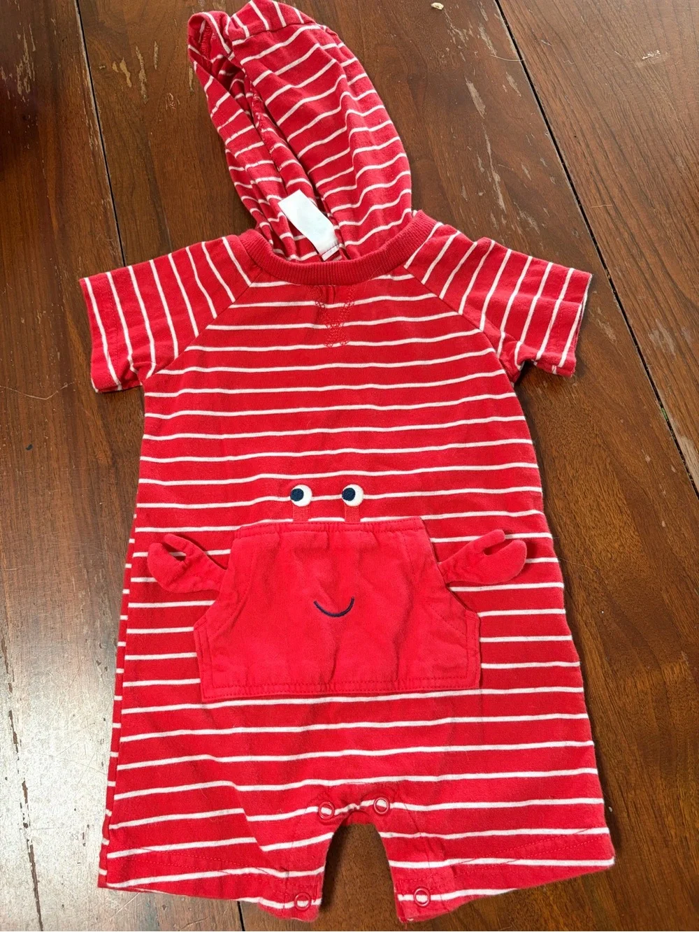 Carter's Red and White Striped Hooded Crab Pocket Romper